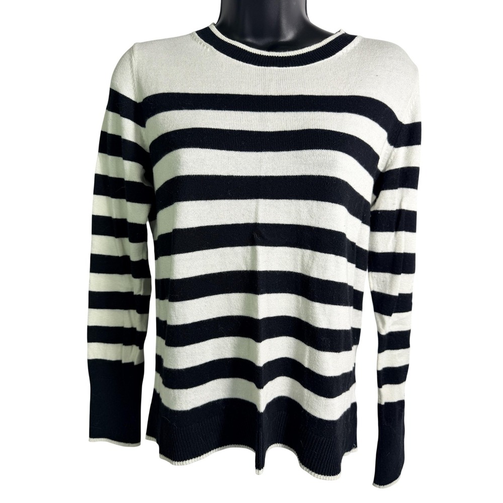 A New Day Sweater Womens Small Black Striped Crewneck Pullover Long Sleeve